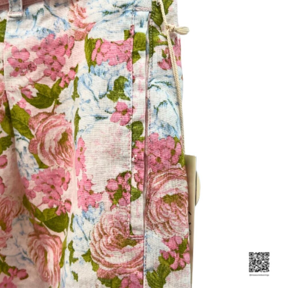 C&C California (NWT Medium)  Pink 100% Linen Belted Floral Shorts - 3" Inseam - Picture 4 of 9